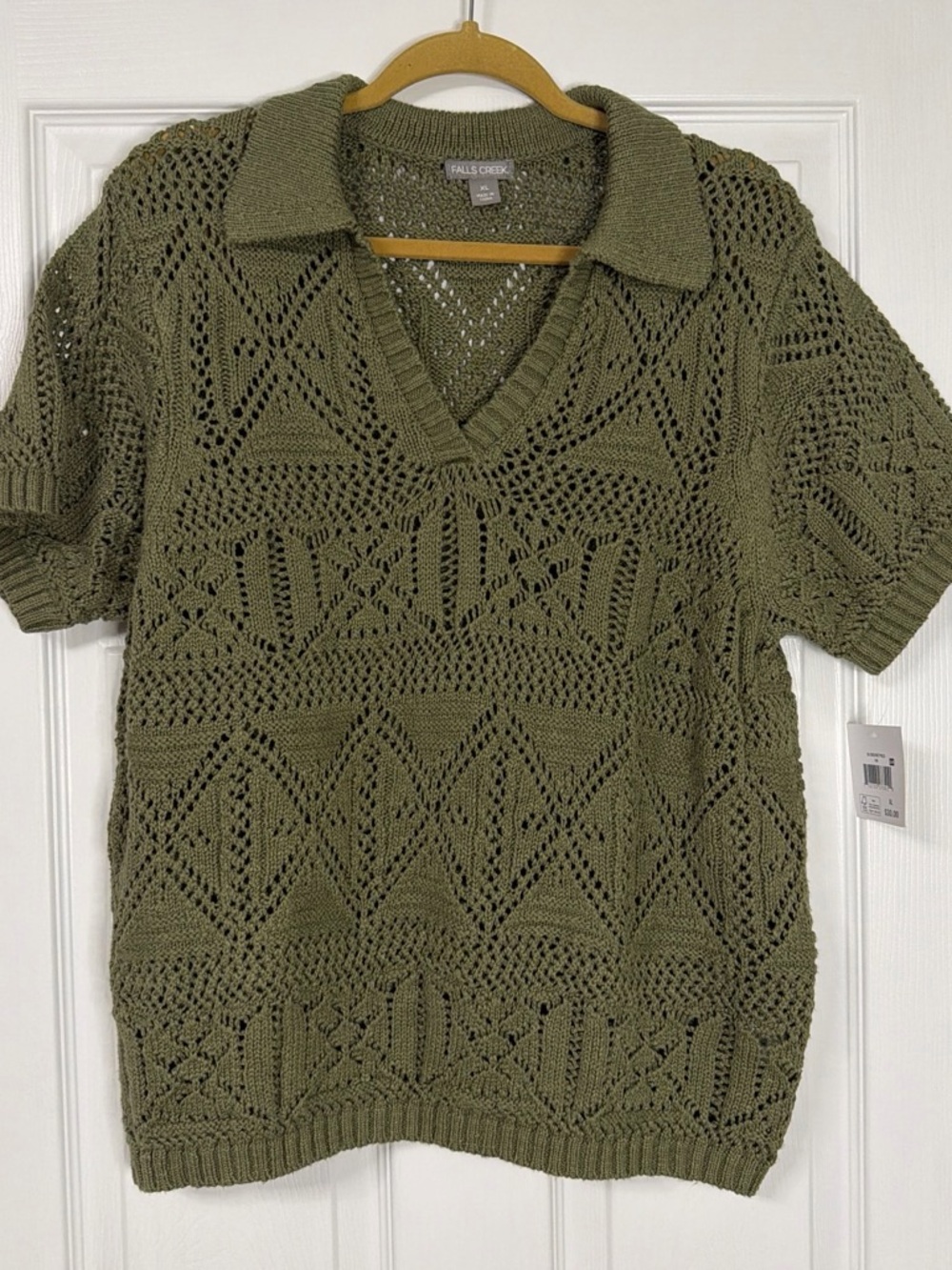 NWT Falls Creek Olive Open-Knit Polo Sweater